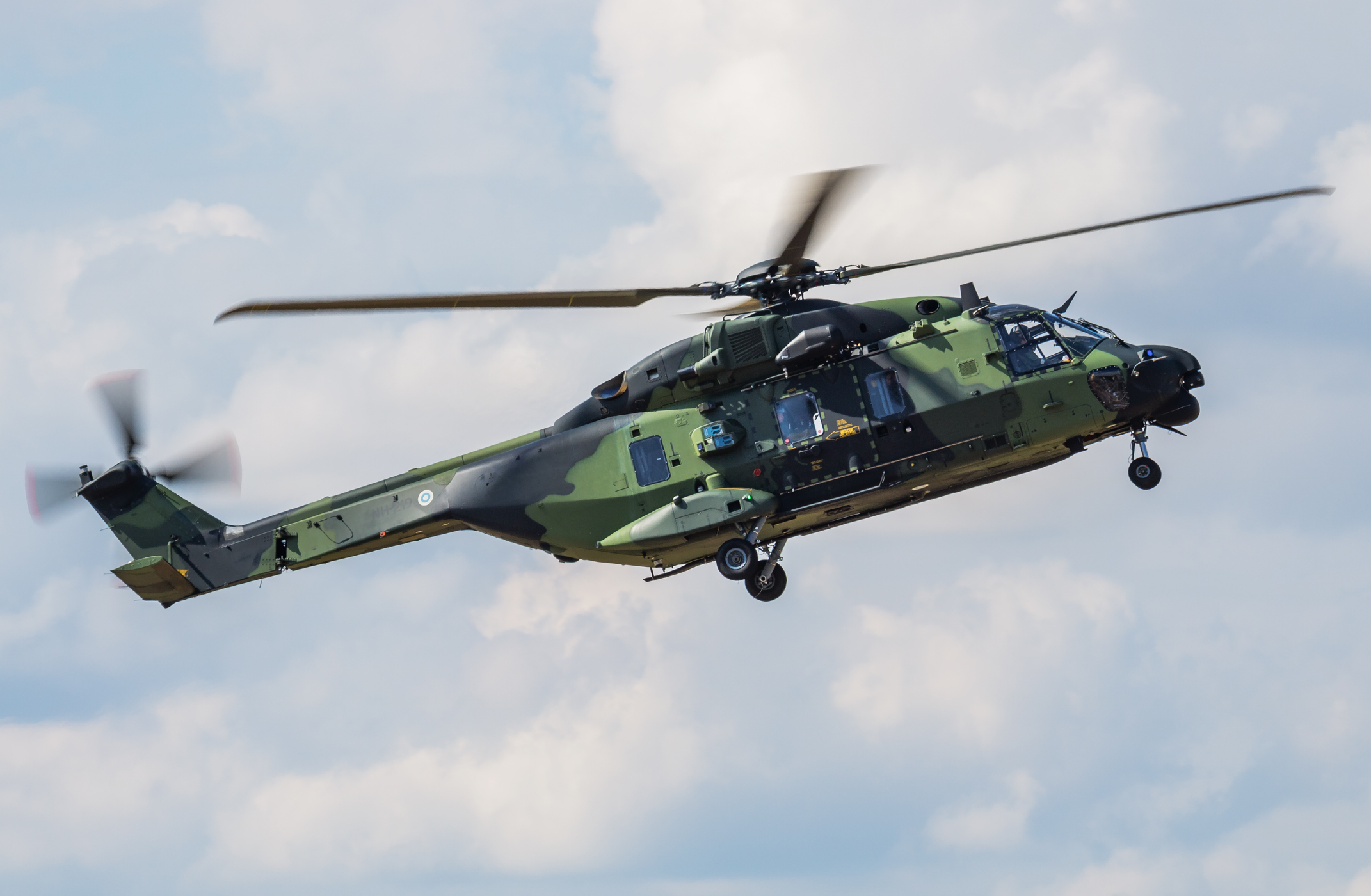 FAIRFORD / UNITED KINGDOM - JULY 12, 2018: Finnish Army Airbus Helicopters NH-90 TTH NH-219 helicopter arrival and landing